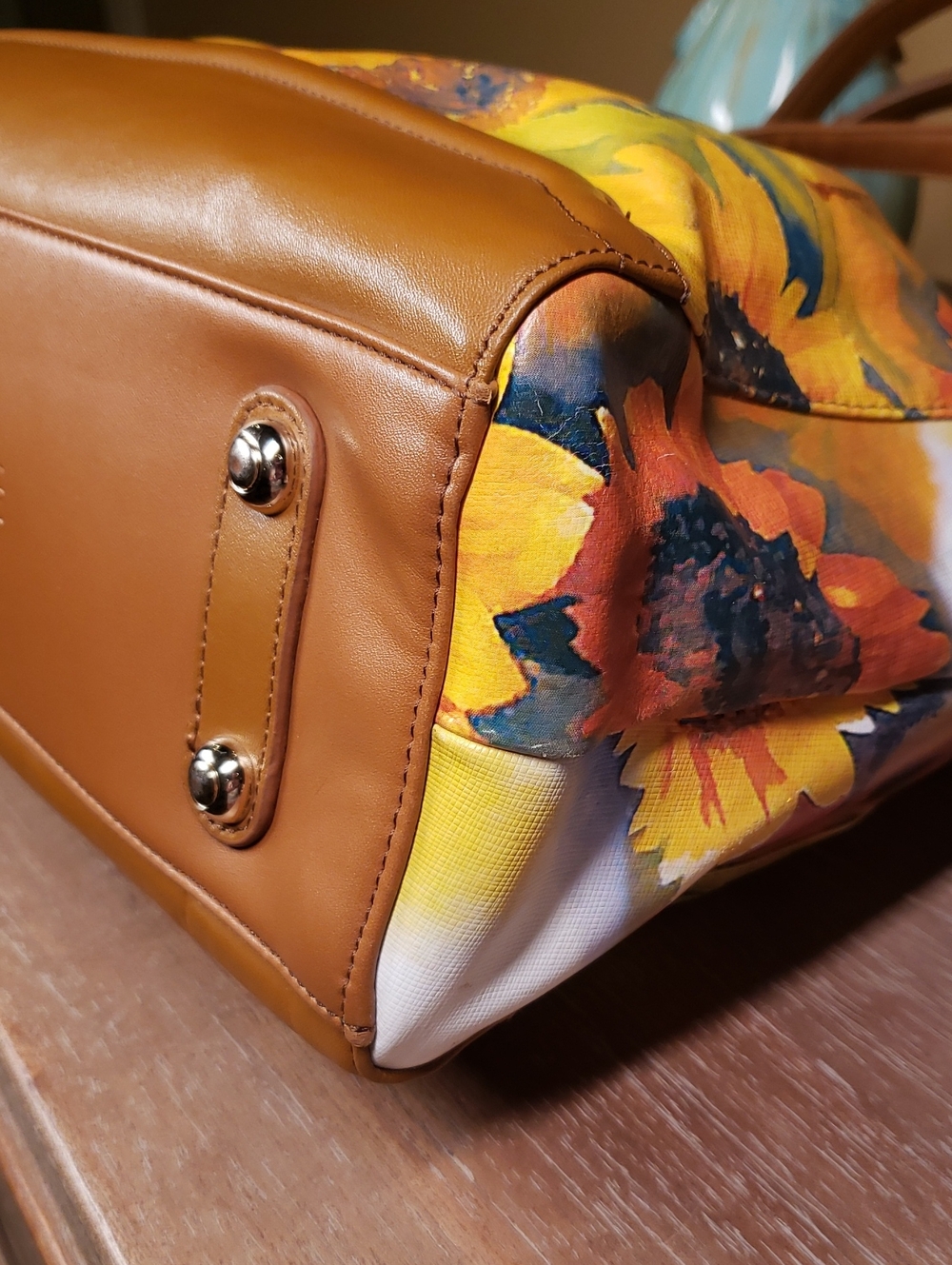 Sharif Sunflower Print Canvas & Leather Crossbody Tote (Retail $260) - Picture 9 of 12